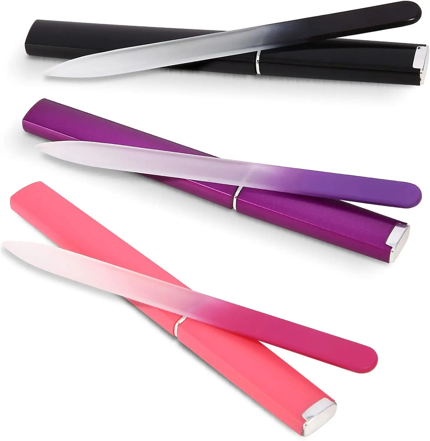 3 Pack Double Sided Etched Crystal Glass Nail File With Storage Case Gentle For Natural Nails Portable Manicure Tool Christmas Stocking Stuffer Gift For Women Adults Salon Home DIY