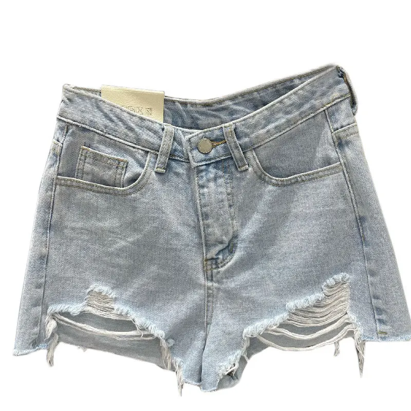 2025 Denim Shorts for Women, Online Red, New Loose Korean Version, A-line, Hole-hot Pants for Summer