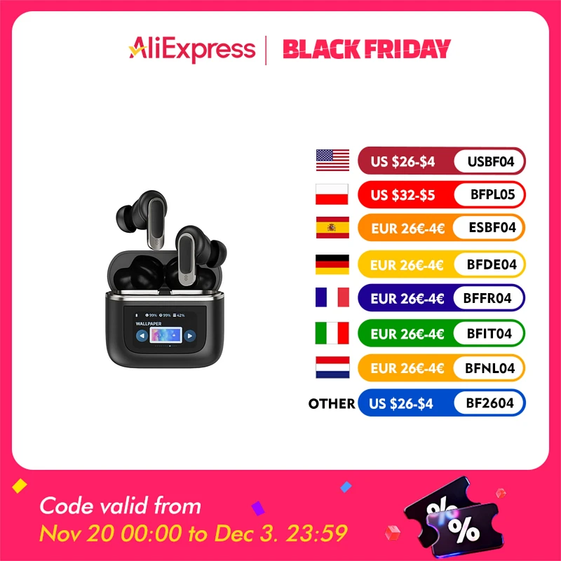 BlitzWolf-auriculares BW-FYE16 TWS con pantalla LED, cascos con bluetooth, pantalla táctil colorida, cancelación activa de ruido, vida útil de 32h