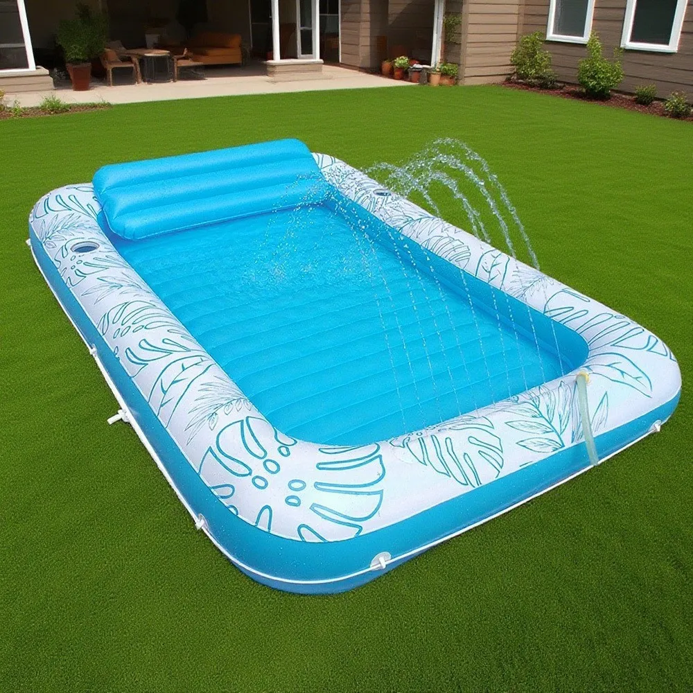 Double Person Inflatable Water Float Bed With Sun Canopy, Adult Sun Tanning     Chair for Pool Water Slide Play