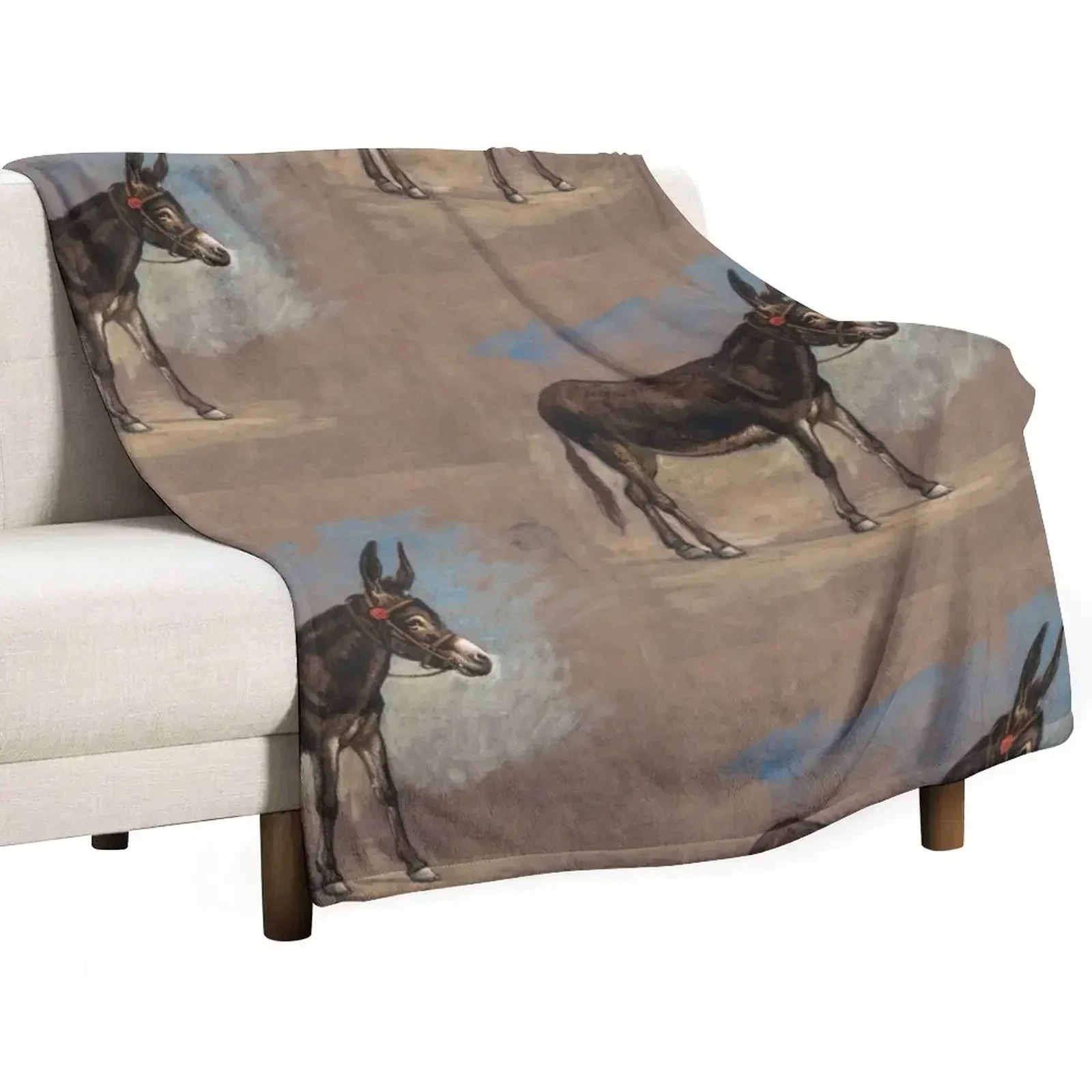 

Mule Animal Lover Gift - Study of a Mule Old Painting Artwork Throw Blanket Plaid on the sofa Vintage Soft Plaid Blankets