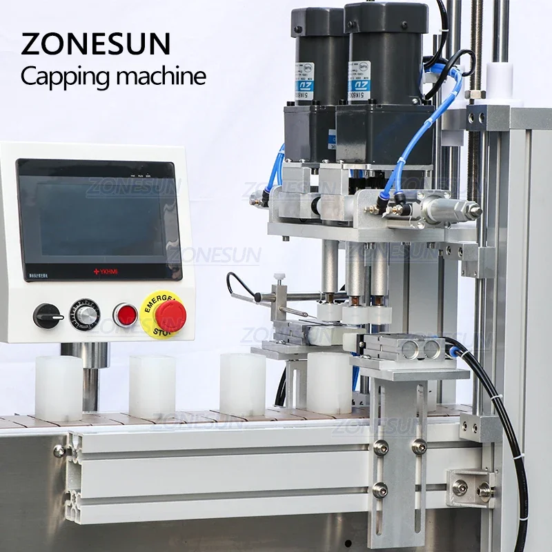 ZONESUN Capping Machine Full Automatic Pneumatic Screw Bottle Plastic Glass Cosmetics Juice Dropper Spout Pouch Packaging