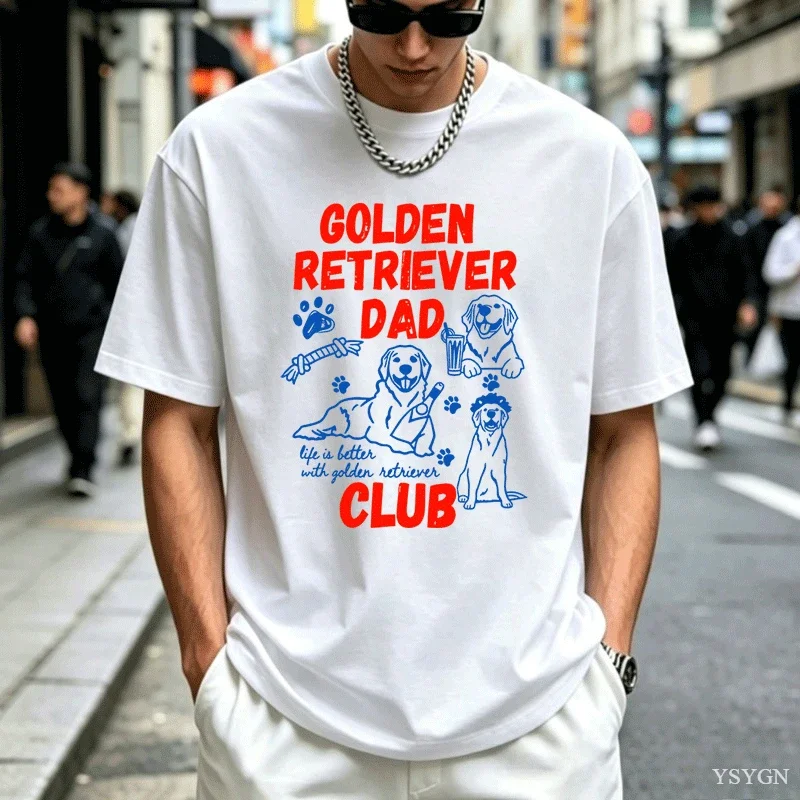 Golden Retriever Dad Club T-Shirt Funny Regular Casual Comfort Breathable Short Sleeve T Shirts Loose Graphic Tees Clothing Tops