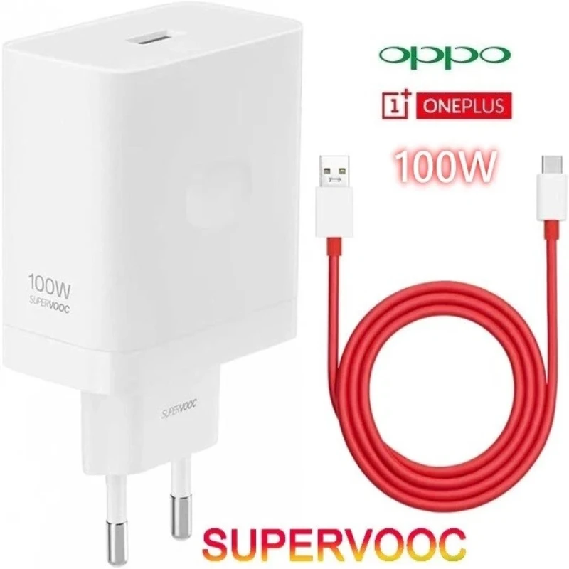 

Быстрое зарядное устройство SuperVOOC 100 Вт для Oppo Realme One Plus 13 13R 12 12R 11 Pro ACE, вилка стандарта ЕС/США + кабель USB-C, флэш-память 100 Вт
