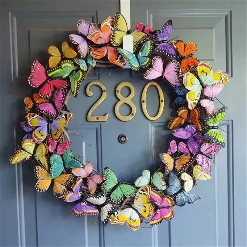 Butterfly simulation wreath with real Vine for decoration, door and wall hanging decoration, room and home decoration, 1pc