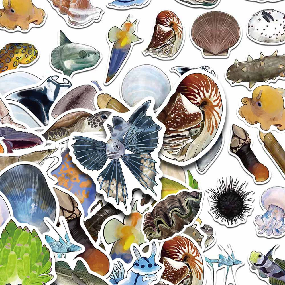 

10/30/50pcs Funny Deep Sea Animals Graffiti Stickers Cartoon Octopus Scallop Sea Urchin Decals Phone Luggage Guitar DIY Sticker