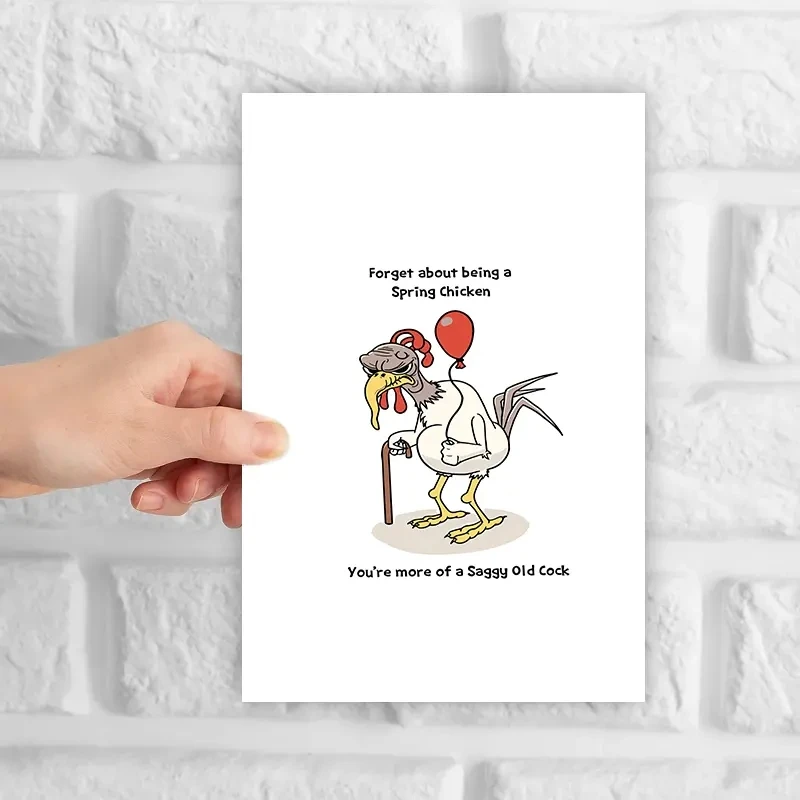 1pc, Fun cards, fun adult birthday cards for him, a chicken on crutches and balloons.