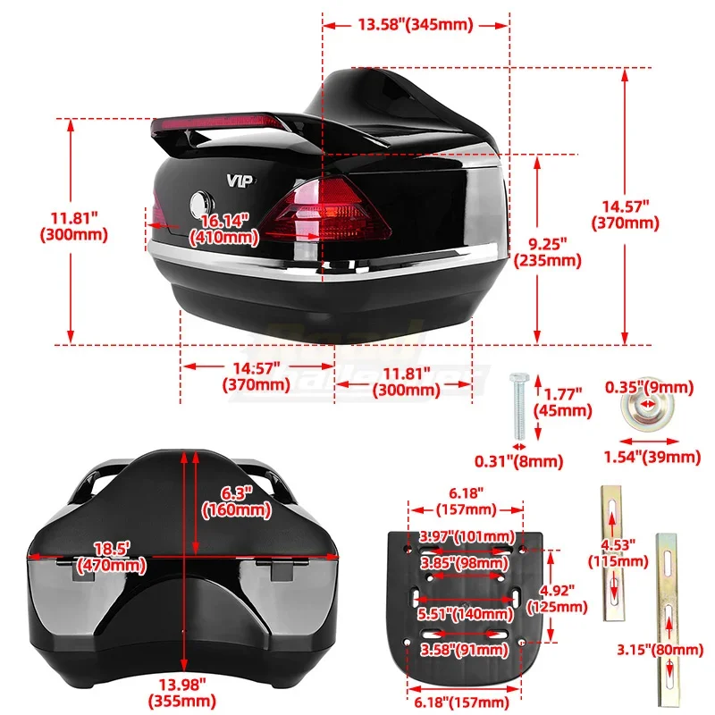 Baule universale per moto con serratura Top Box per scooter Custodia per bagagli posteriore durevole per Honda Yamaha Suzuki Kawasaki