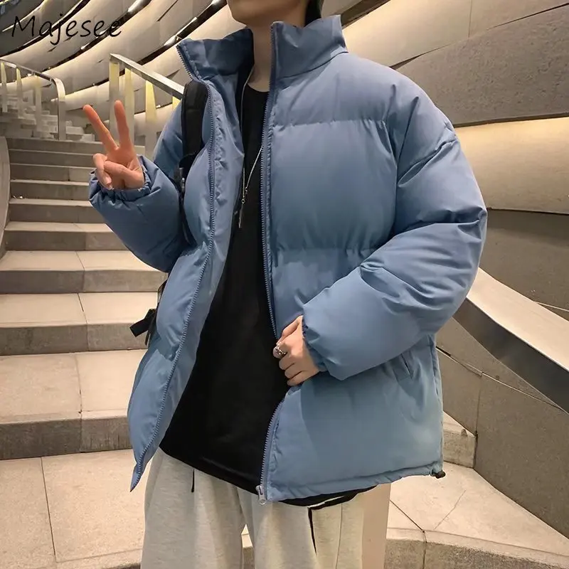 Stand High Street Parkas Men Fashion Teens Autumn Winter Baggy Casual Simple Unisex Couples Ulzzang Korean Thermal Casacas Chic