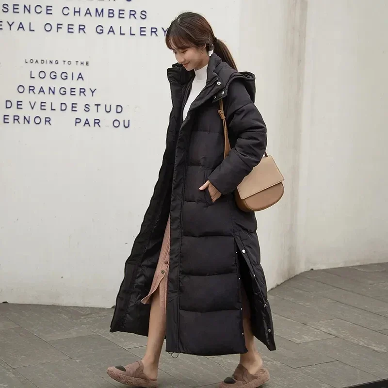 Down parka Super long jacket female knee winter jacket woman with thick black coat in winter