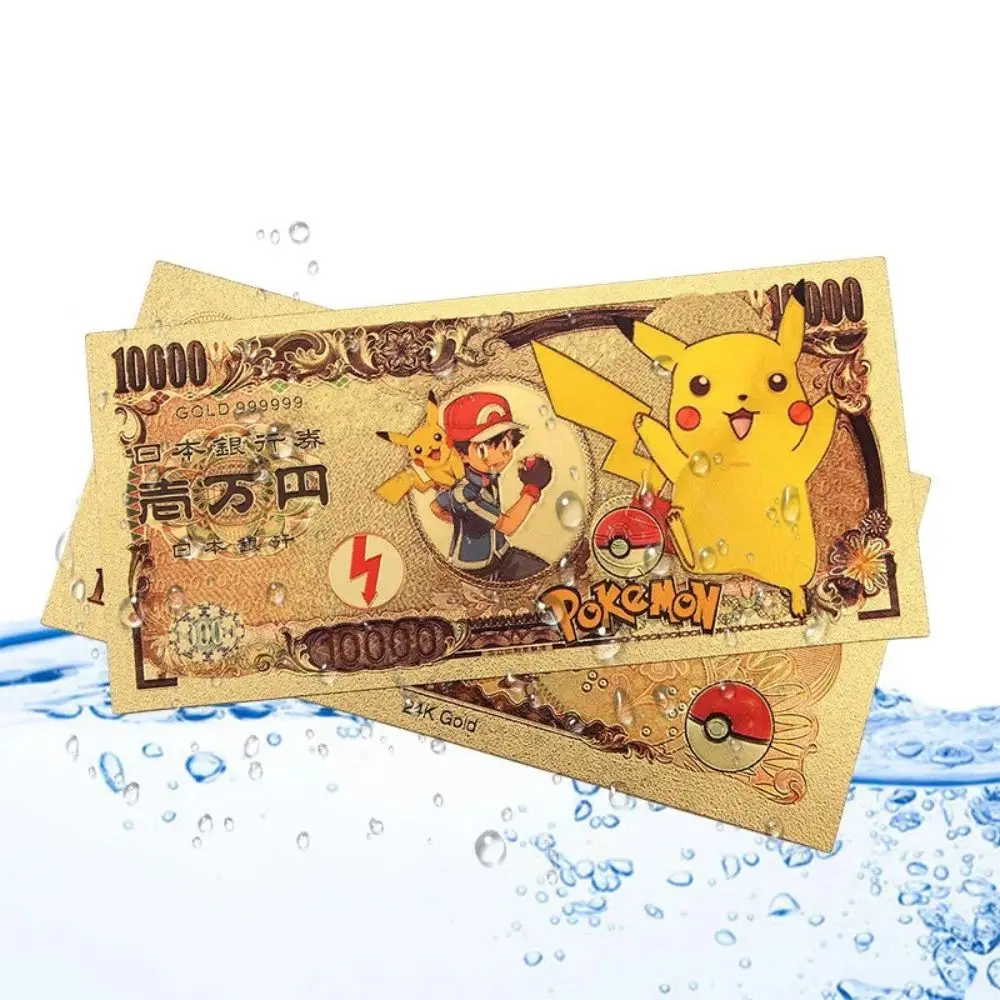 7-20pcs Pokemon CARDS Pikachu Pokeball gold banknote 10000 Yen Gold plastic Banknote for classic childhood memory Collection