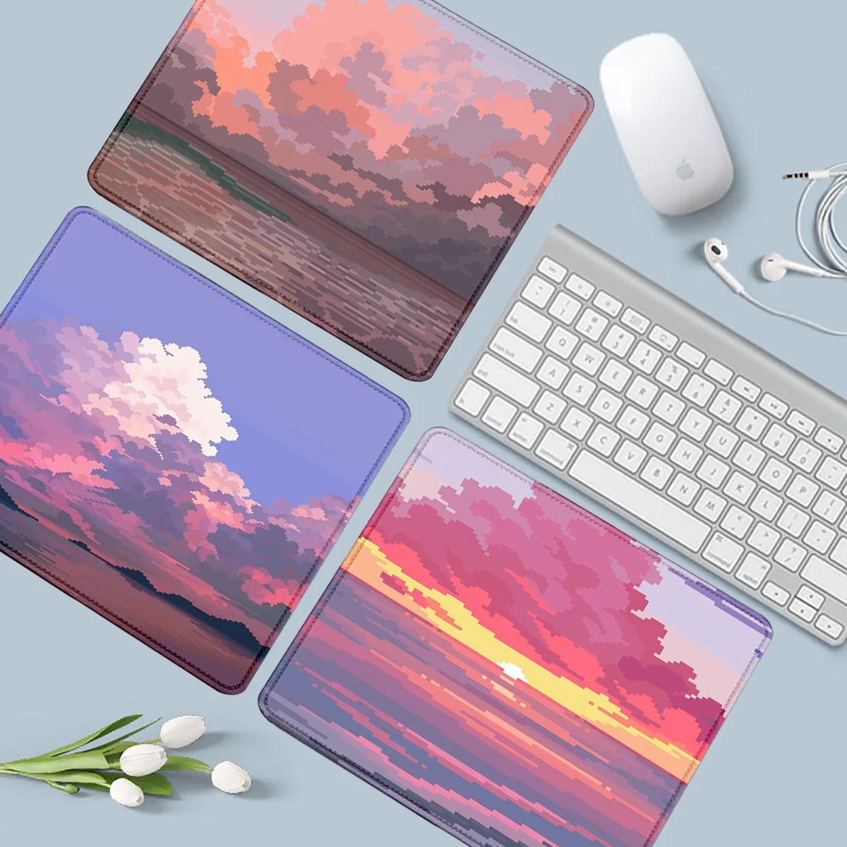 Pink Purple Cloud Gamer Mouse Pad Pixel Small Mousepad Lock Edge Mouse Mat Office accessories Deskmat Keyboard Tapis De Souris