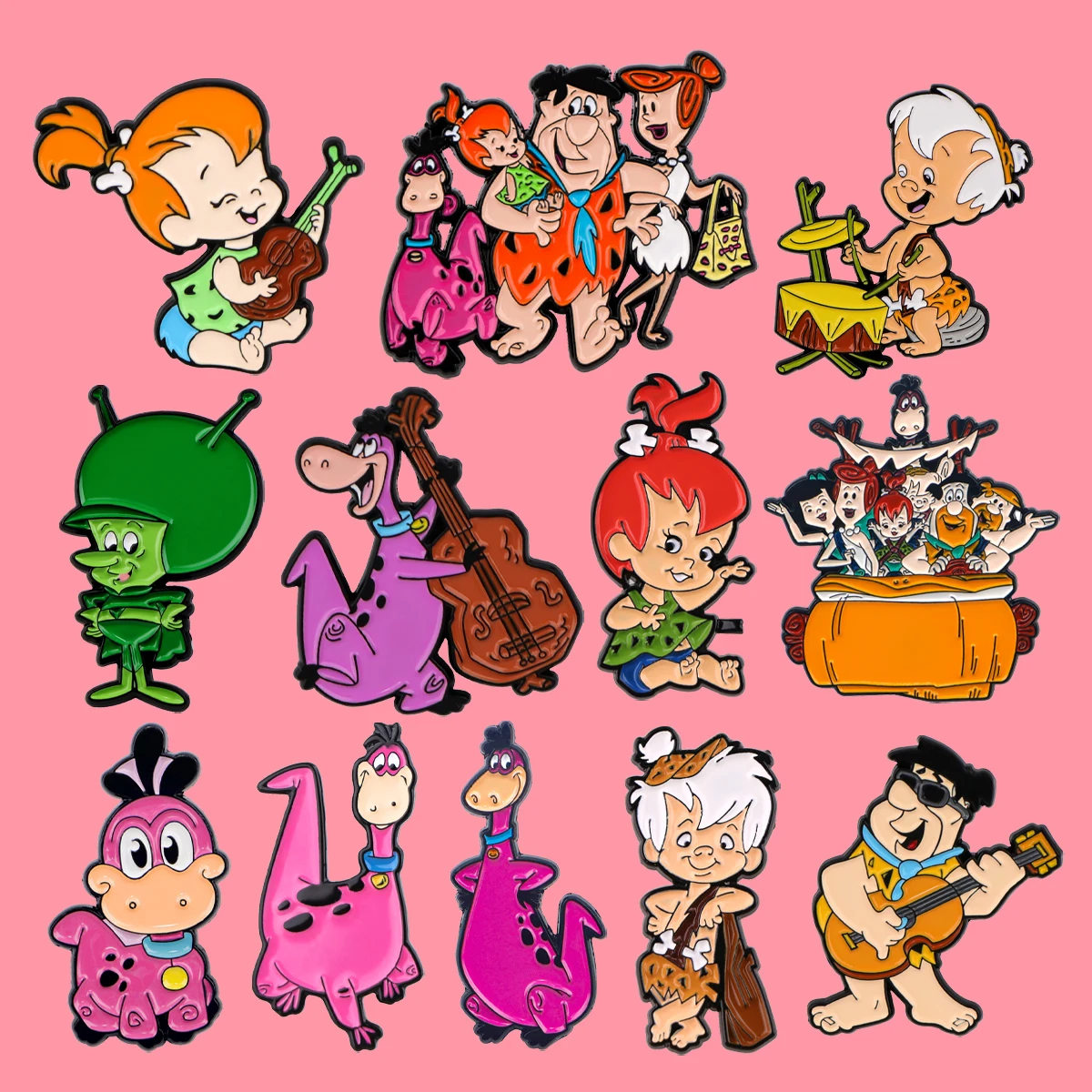 Anime Primitive Family Enamel Pin Cartoon Figures Pin Metal Lapel Brooch for Backpack Clothes Hat Badge Jewelry Accessories Gift