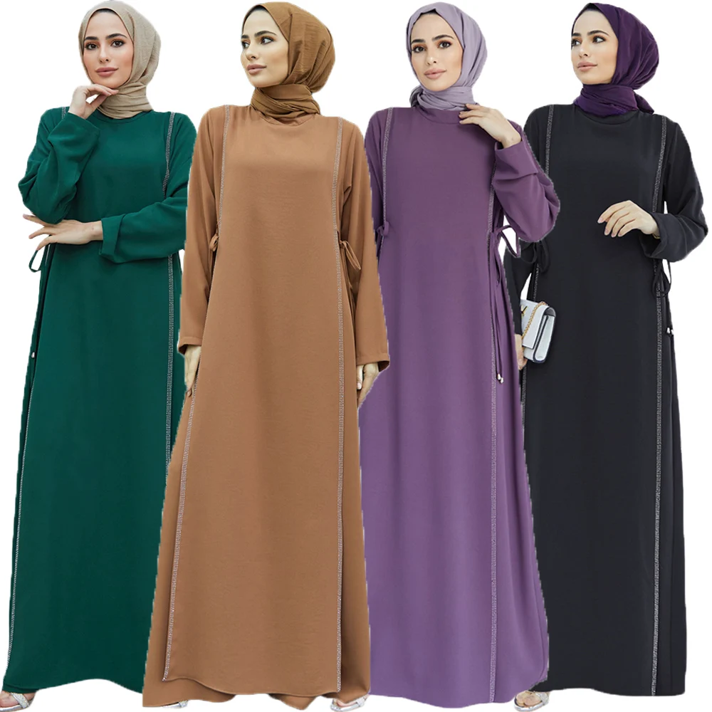 

Elegant Abayas for Diamonds Muslim Women Long Sleeve Dress Turkey Dubai Kaftan Islamic Party Ramadan Prayer Moroccan Vestido Eid