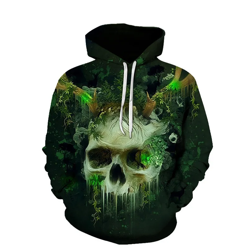 2021 New 3D Fashion Trend Skull Red Pattern Spring and Autumn Hooded Pullover Men's Clothes