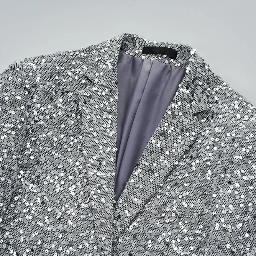 Shiny Gold Sequin Glitter Embellished Blazer Jacket Men Nightclub Prom Suit Blazer Men Costume Homme Stage Clothes for Singers