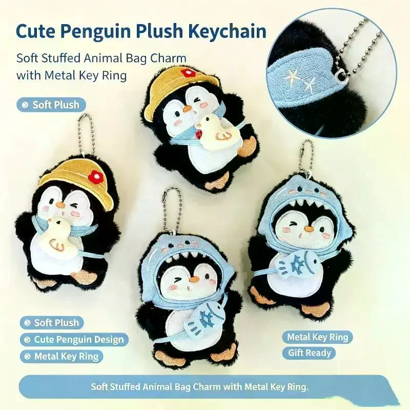 Cute Soft Plush Penguin Keychain, Cartoon Stuffed Doll Pendant for Backpack Decor, Car Key Ring Bag Charm Gift for Students