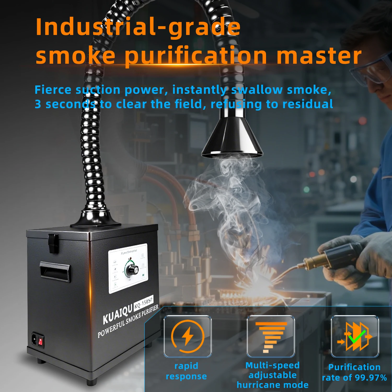 KUAIQU 150W/80W/30W Fume Extractor Smoking Instrument AC 110V 220V Activated Carbon Filter Sponge Solder Iron Smoke Absorber