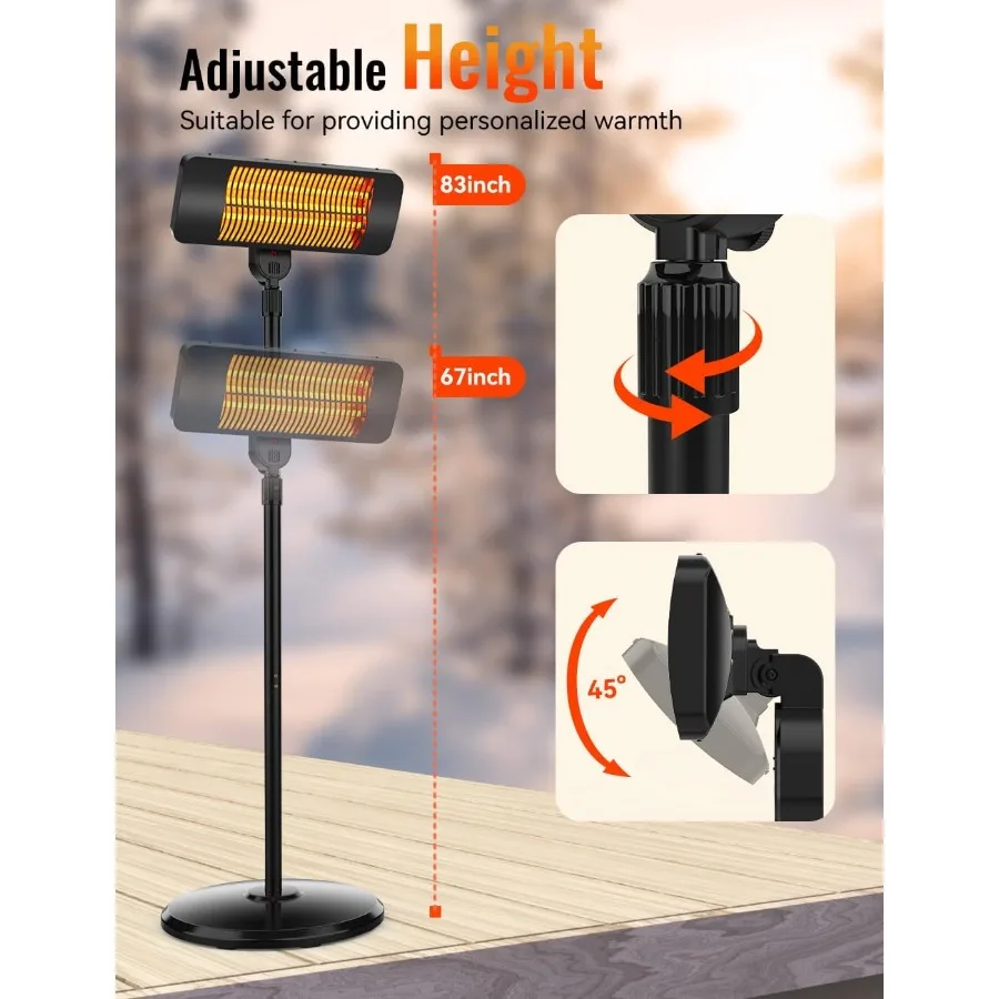 سخانات خارجية للفناء 12H Timerand3 مستوى الحرارة IP54 سخان كهربائي مقاوم للماء 1500 واط أغطية تسخين بالأشعة تحت الحمراء 300 قدم مربع طرف-O