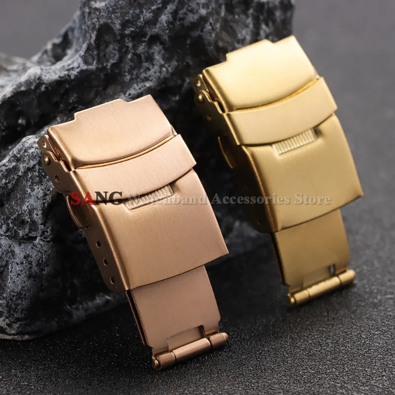14/16/18/20/22/24mm Stainless Steel Double Press Folding Button Watch Buckles for Seiko Metal Silver Black Rose Gold Watch Clasp