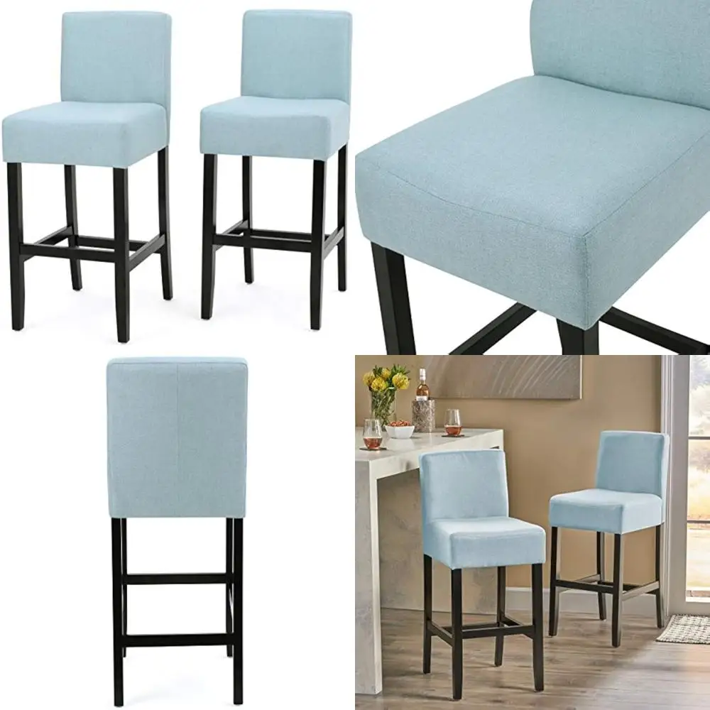 Hellblaue Barhocker aus Stoff, 2er-Set