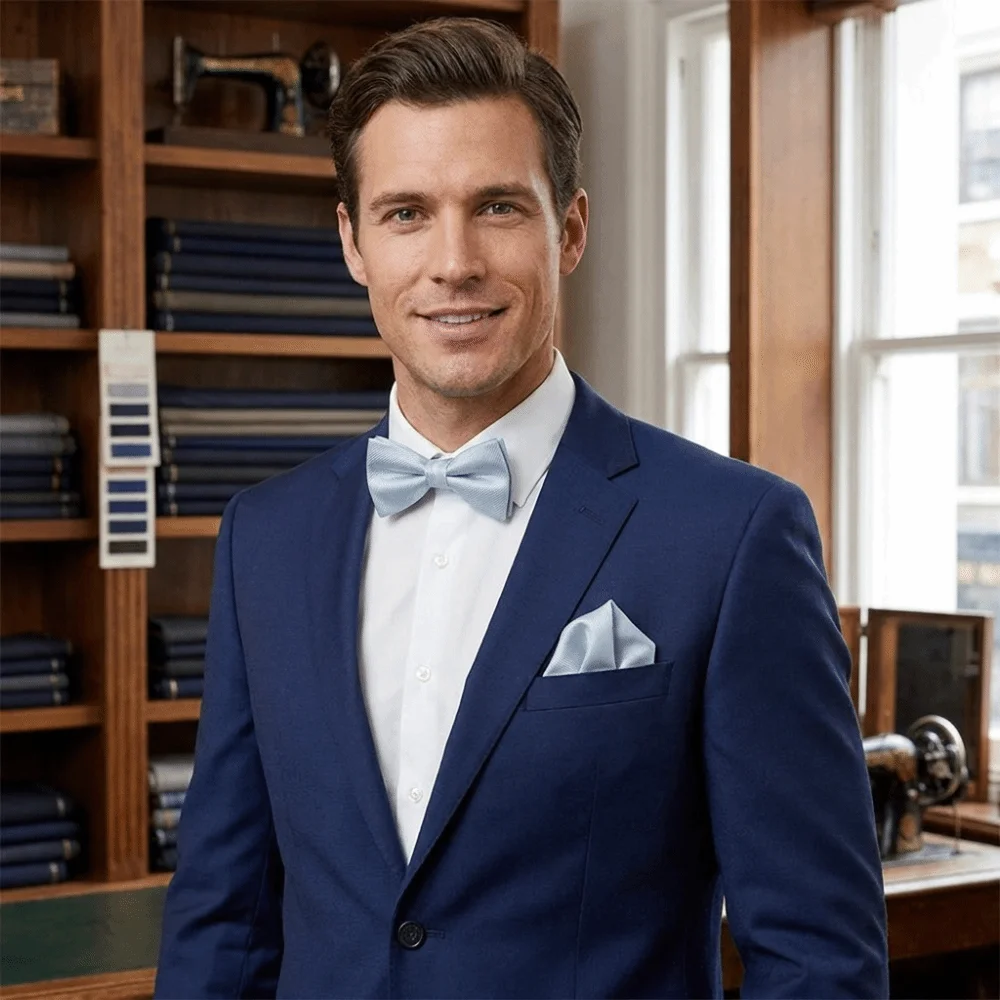 Luxuriöses Einfarbiges Fliegen-Set mit Kragen, Polyester-Einstecktuch-Set, Taschentuch, Vorgefertigte Fliege, Hochzeits-Accessoire-Set, Geschenk – Detail 7