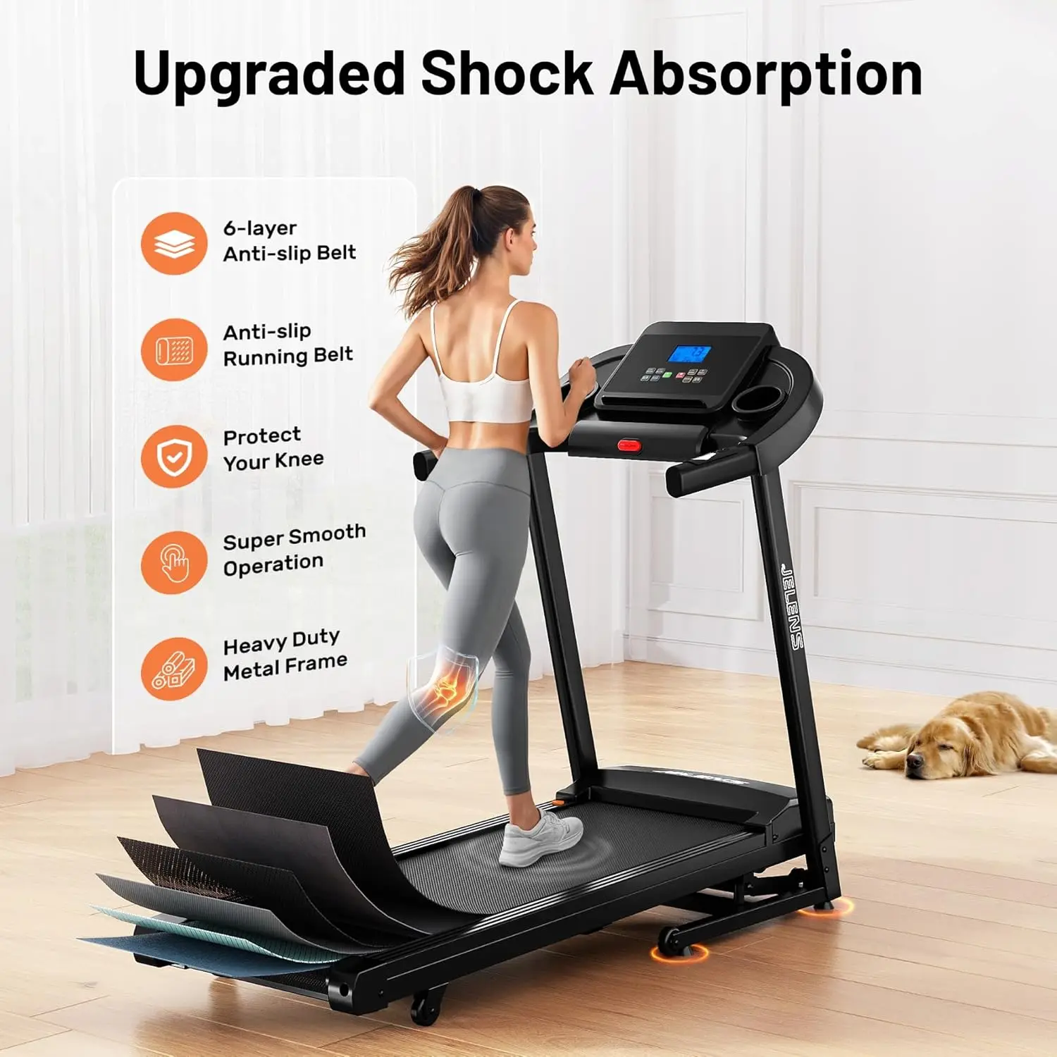 

0-15% Auto Incline Foldable Treadmill, 3.0HP Quiet, 330lbs, Pulse Sensors, App & LCD Display for Home Use, Custom