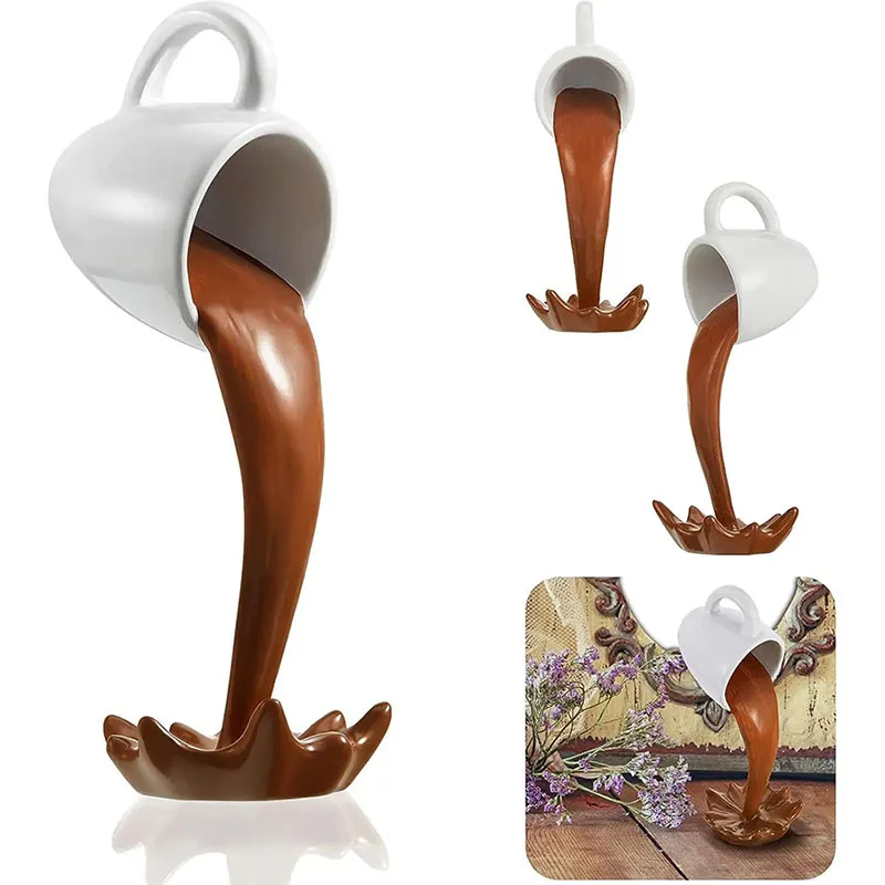 Floating Spilling Coffee Cup Sculpture Kitchen Decoration Spilling Magic Pouring Splash Creative Desktop Decor Home Decoration