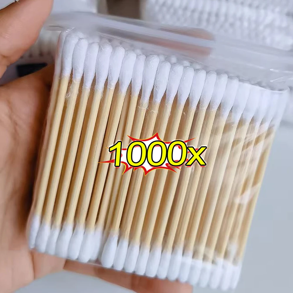 100pcs-1000pcs Double Head Wood Cotton Swab Multifunction Nose Ears Cleaning Women Makeup Tools Lipstik Cotton Buds Tip Sticks