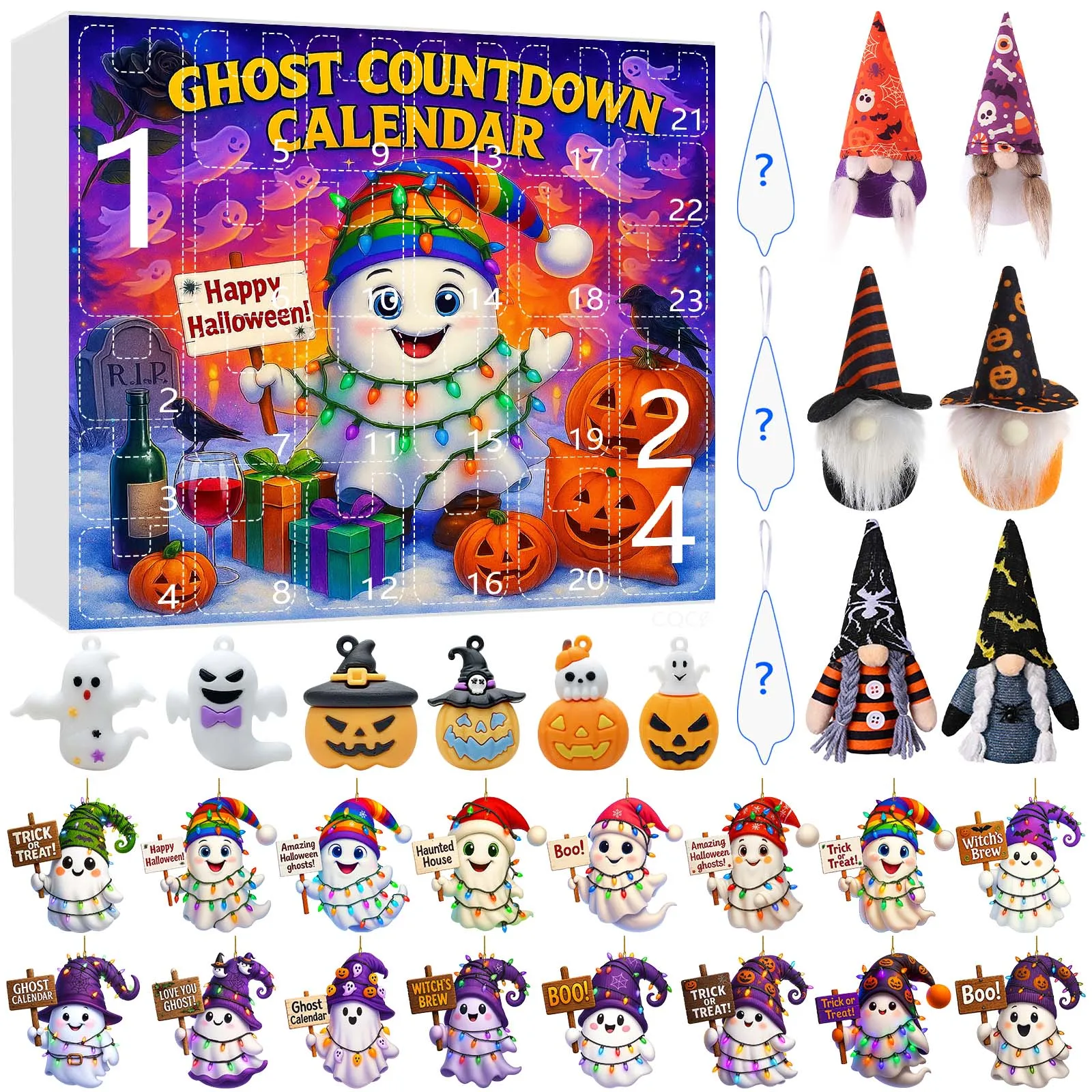 ชุดตัวจับเวลาภาพสำหรับเด็ก ชุดปฏิทินนับถอยหลังวันฮาโลวีน 24 วัน ของเล่น 2 มิติ รูปทรงกาแฟขนาดเล็ก พร้อมตัวจับเวลา