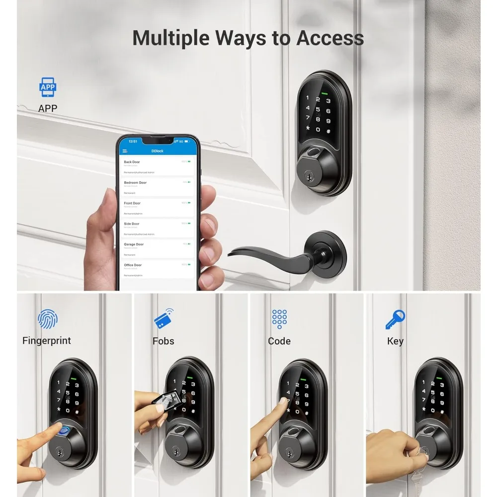 Smart Lock, Fingerprint Door Lock, 7-in-1 Keyless Entry Door Lock with App Control, Electronic Touchscreen Keypad