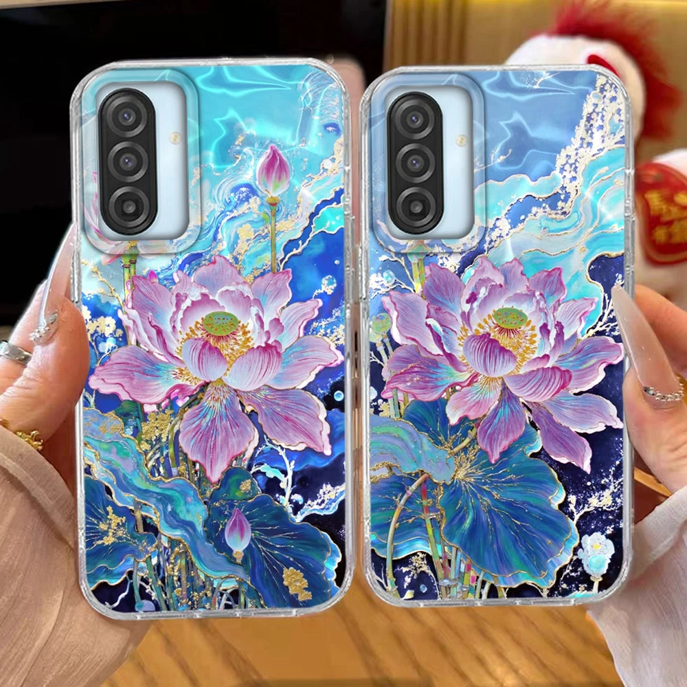 Lotusblumen-Mädchen Luxus-Handyhülle für Samsung Galaxy A17 A57 A56 A55 A16 A07 A26 A54 A15 A13 A36 A25 A35 A14 A34 A12 5G Cover