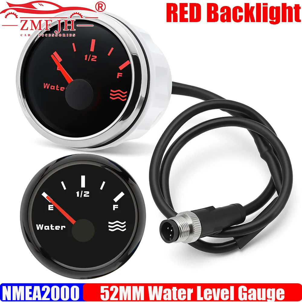 

ZMFJH NMEA2000 Boat 52MM Water Level Gauge with M12 Plug Red Light for PORT,STBD for Left Right Engine Yacht Vessel Waterproof