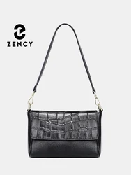 Zency Women Simple Fashion Leather Handbag Shoulder Bag Black Red Crossbody For Cell Phone Pockets Alligator Pattern Pouch Purse