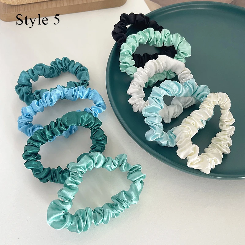 10 pcs/set Colorido Skinny Elastic Hair Bands Satin Scrunchies Ponytail Titular Cabelo Corda Simples Cabelo Tie Moda Acessórios para o cabelo