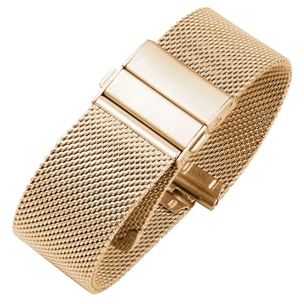 16mm 18mm 20mm 22mm Quick Release Stainless Steel Mesh Milanese Strap Watchbands Double Press Butterfly Clasp Accessories