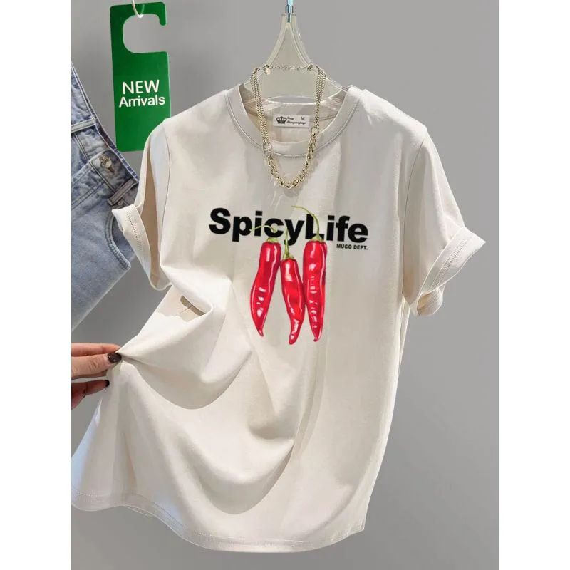 ملابس النساء كل مباراة القطن الخالص الأساسية قصيرة الأكمام التي شيرت الصيف عادية فضفاض إلكتروني طباعة تي شيرت مكتب سيدة Y2k البلوز