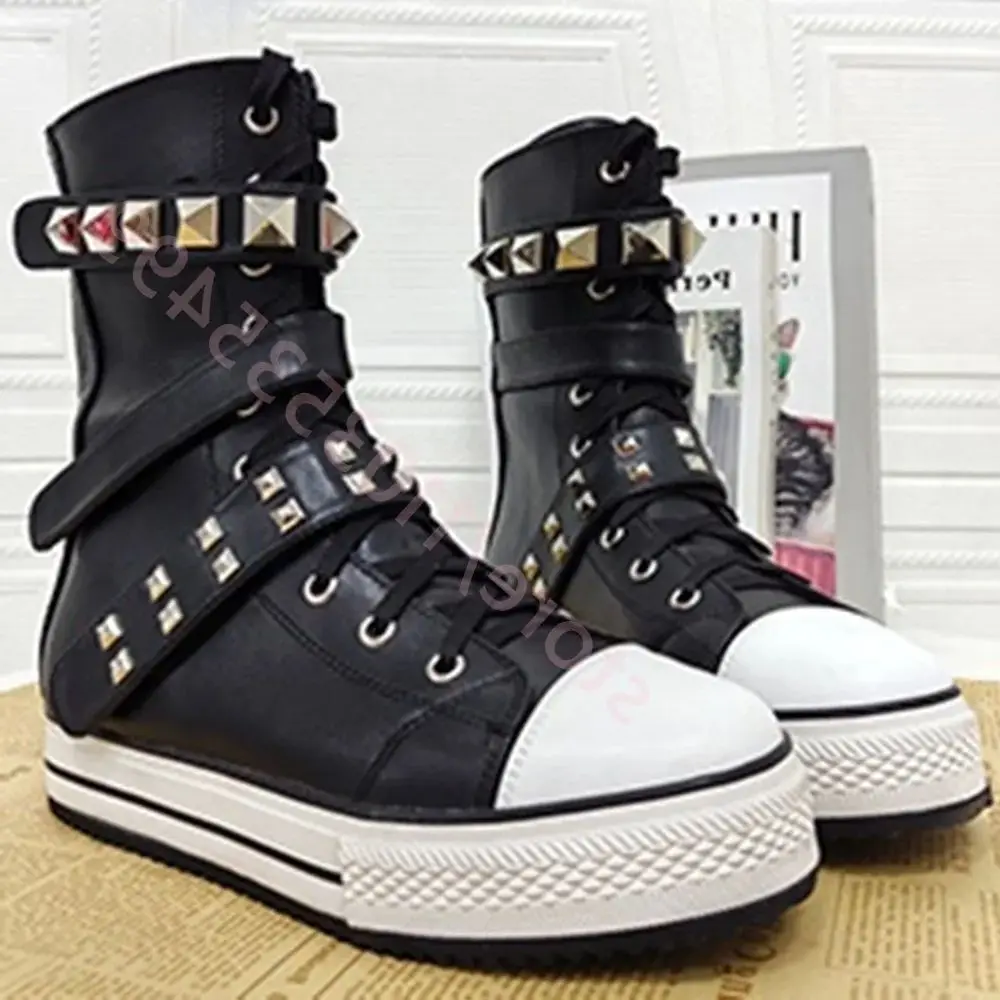 

Ботинки с заклепками и пряжкой на толстой подошве, круглым носком, осень 2023, новые уличные спортивные повседневные ботинки до середины икры, модные женские повседневные ботинки