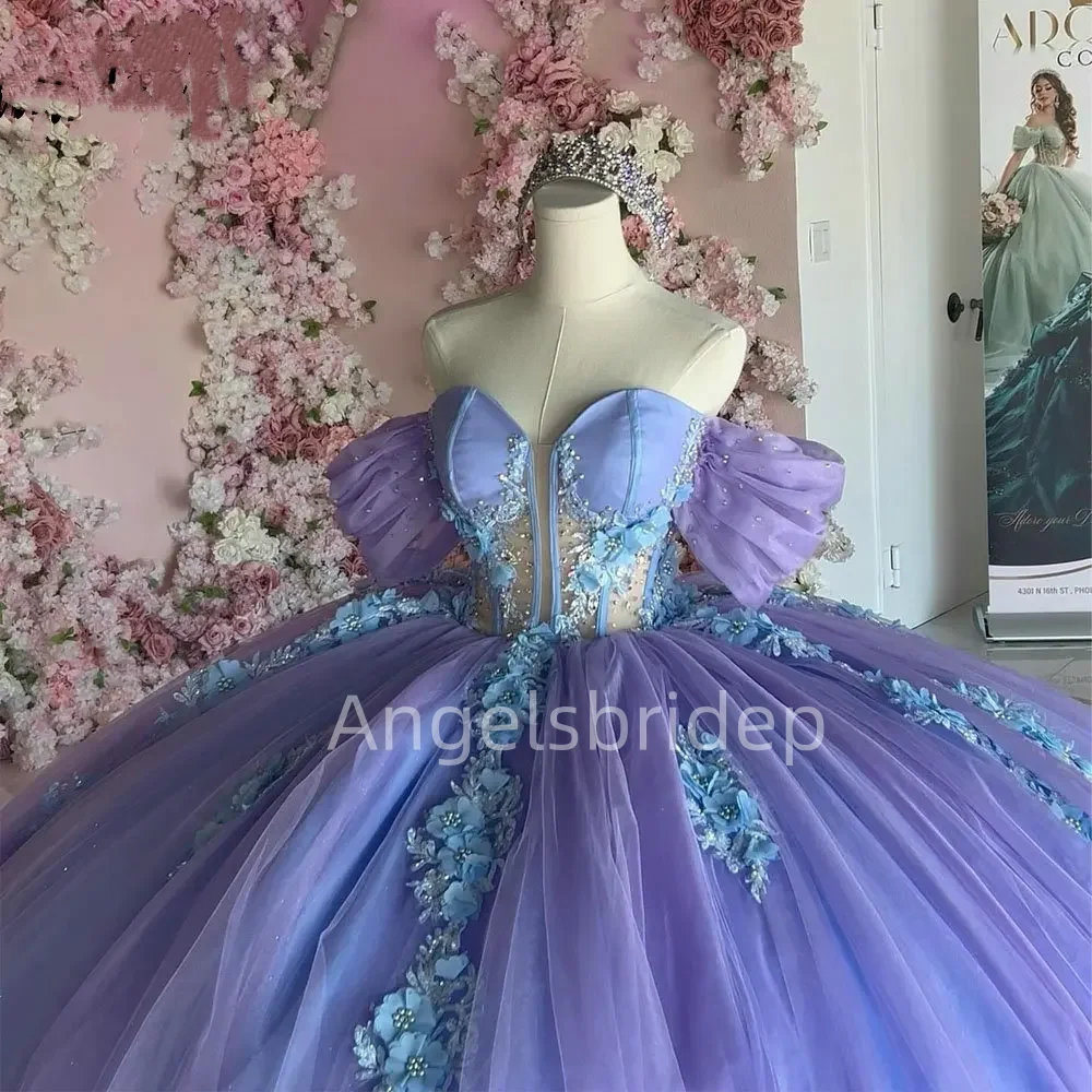 Angelsbridep Customized Purple Ball Gown Quinceanera Dresses 3D Handmade Flower Evening Party Dress Woman Vestidos De Festa