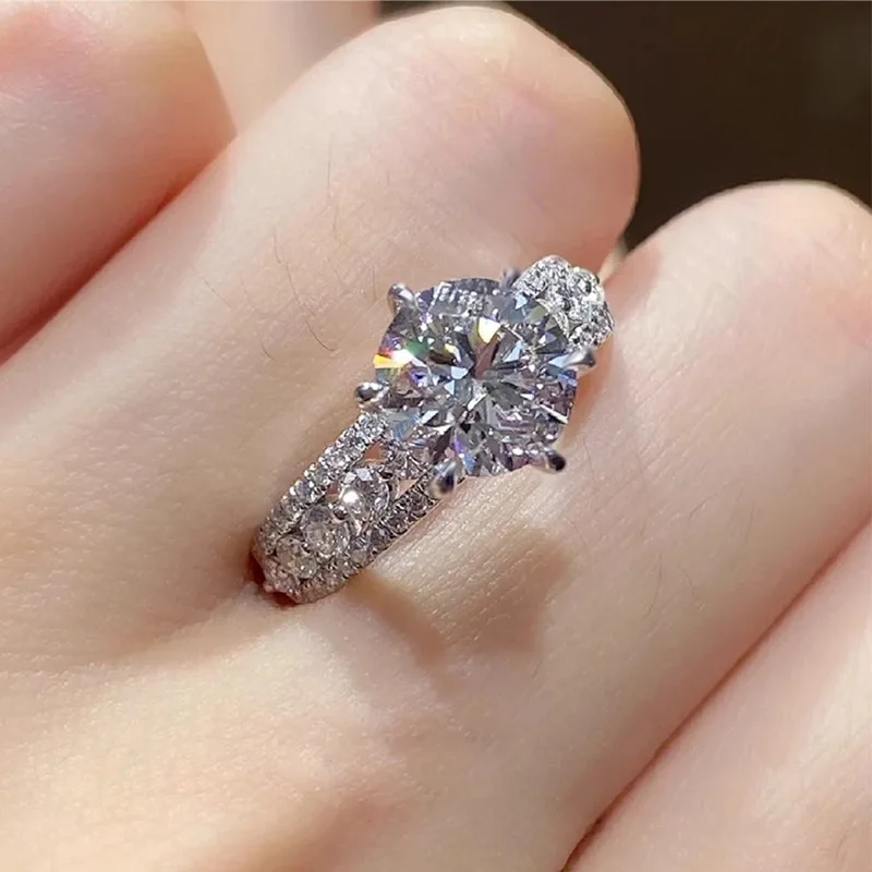New 100% S925 Silver Simulated Diamond Ring 10.0mm Round Fashion High end White Diamond Wedding Jewelry