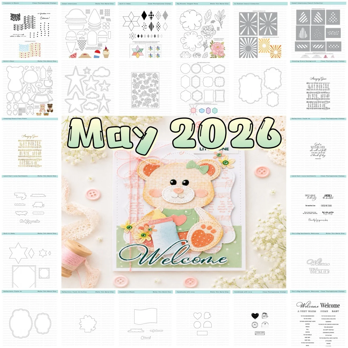 Summer 2026 Bear Florals Baby Ice Cream Metal Cutting Dies Clear Stamps Stencil Hot Foil for DIY Making Gift Card Scrapbook Craf