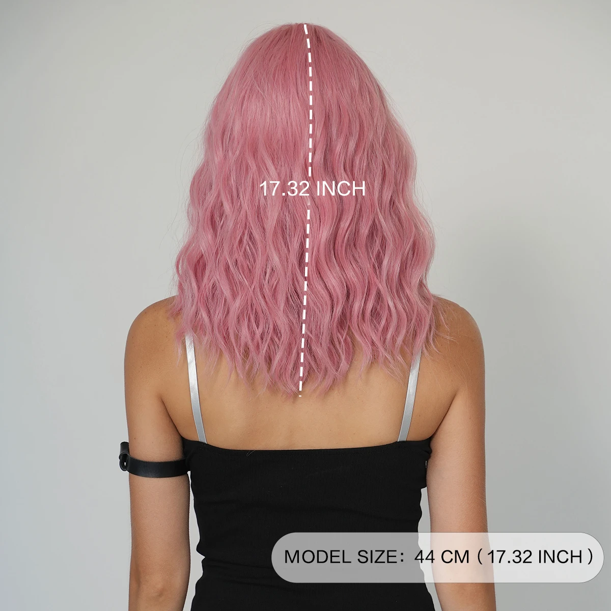 7JHH WIGS Shoulder Length Water Wave Pink Wig for Women Synthetic Heat-Resistant Modest Fashion Wear and Go Wigs with Neat Bangs - view 4