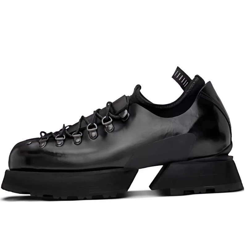 

Italian Style Dark Black Outdoor Horsebit Shoes for Men's Genuine Leather Thick Soles Derby Shoes Height-increasing Dress Shoes