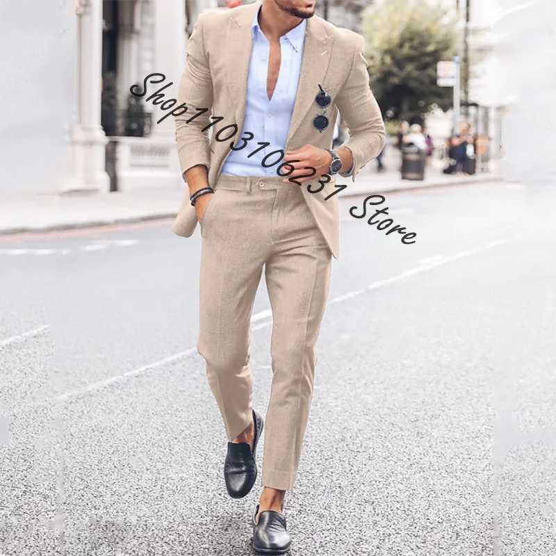 2 Pieces Beige Suits for Men 2024 Slim Fit Groom Tuxedo Wedding Suits Best Men Groomsmen Formal Party Suit Male Trajes De Hombre