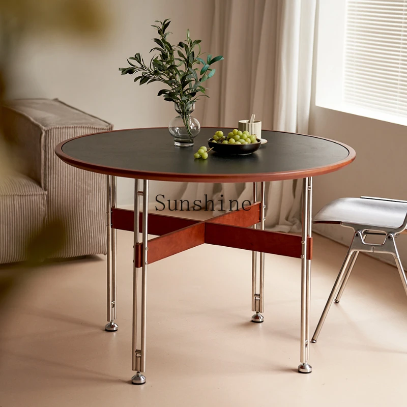 

Medieval household rock slab dining table Small apartment stainless steel dining table