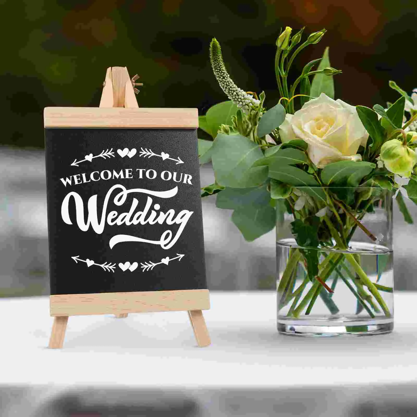 Blackboard Wooden Chalkboard Sign Standing Easel Message Tabletop Sticker Label