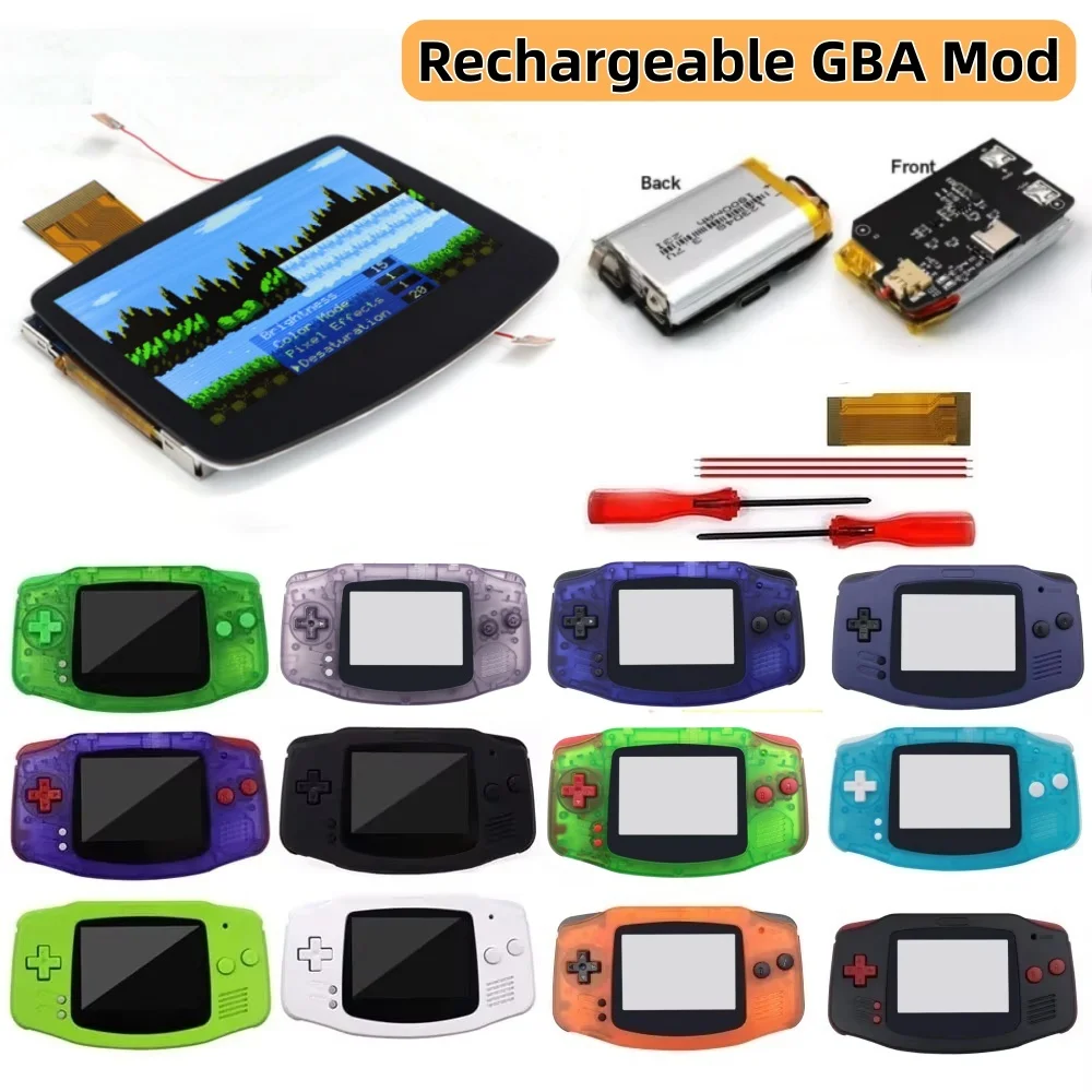 Tela Recarregável Laminada V5 HD 720x480 para Kits GBA V5 IPS LCD - Substituição com Desaturação FRM OSD e Nova Carcaça