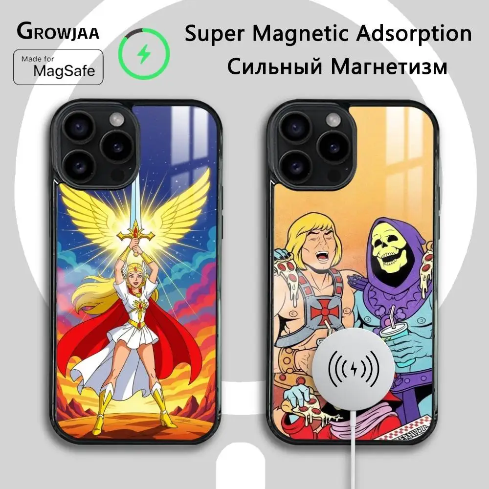 

He-Man Cartoon Phone Case For iPhone 16 15 14 13 12 11 Pro Max Plus Mini Wireless Charging Magnetic Hard Shell