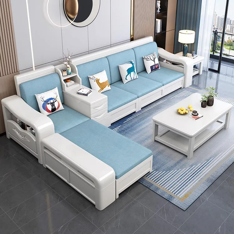 

Solid wood sofa combination white modern simple winter and summer dual-purpose household small apartment storage corner princess