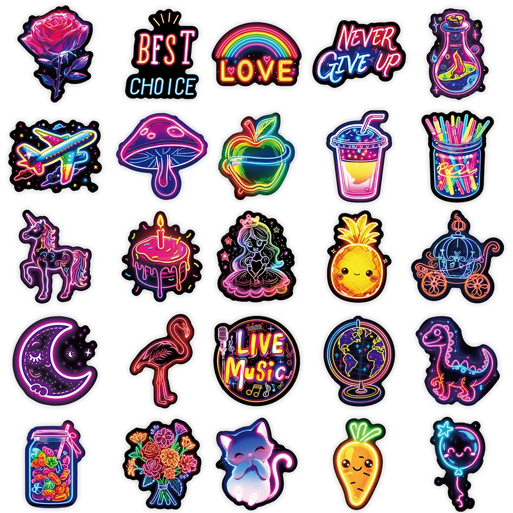 10/30/50 Stuks Cool Neon Licht Cartoon Graffiti Stickers Telefoon Gitaar Laptop Notebook Koffer Cup Waterdichte Sticker decals Kids T